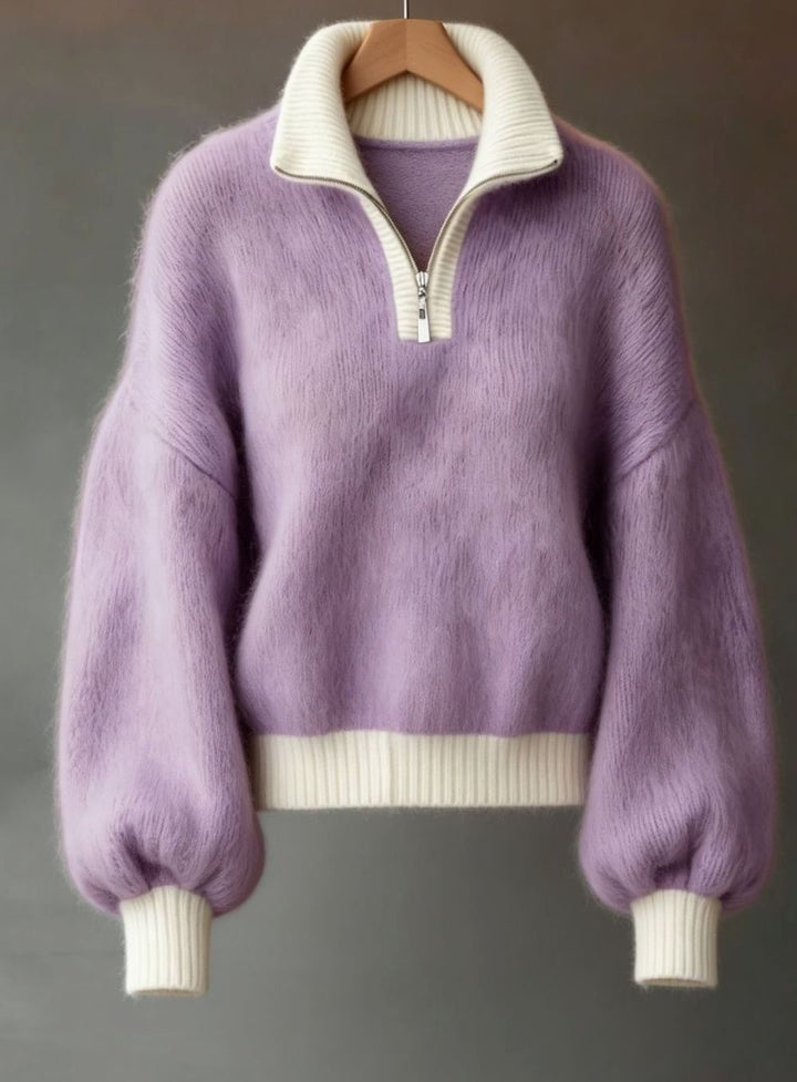 Eirwen | Women's Relaxed Fuzzy Knit Half-Zip Jumper
