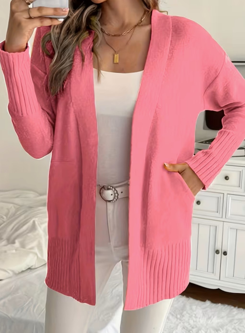 Liora | Women's Relaxed Open-Front Longline Knit Cardigan