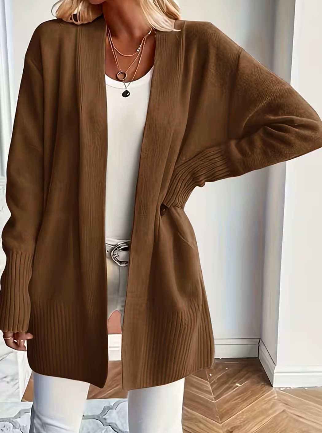 Liora | Women's Relaxed Open-Front Longline Knit Cardigan