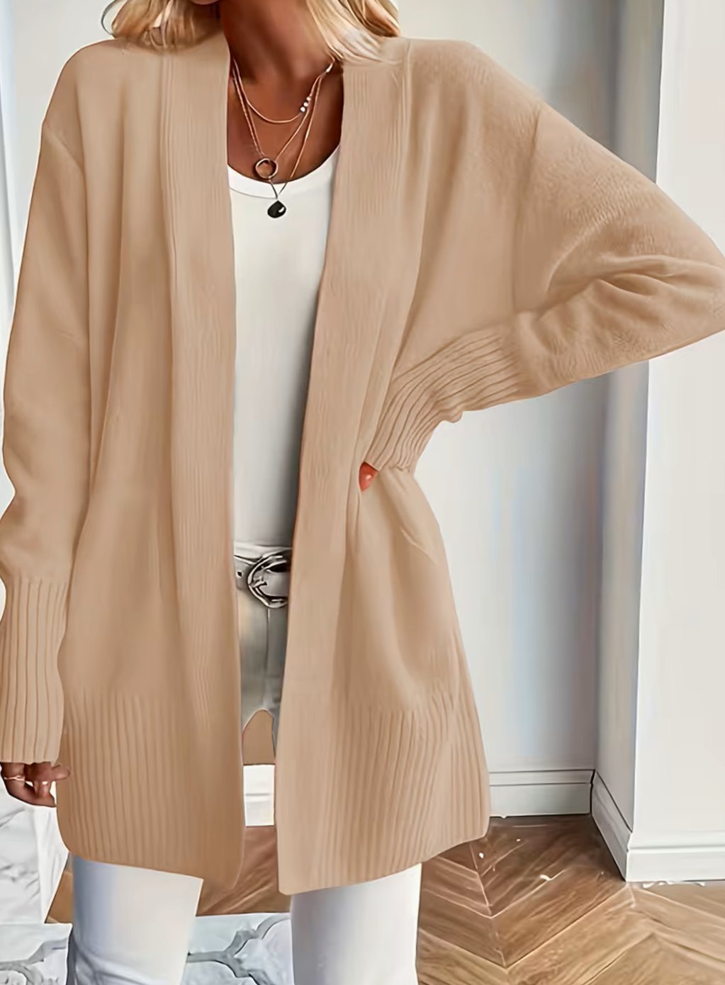 Liora | Women's Relaxed Open-Front Longline Knit Cardigan