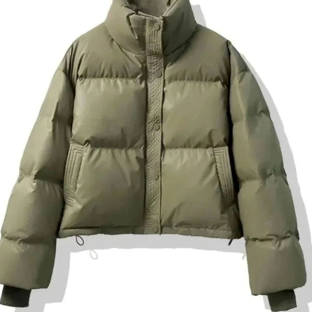 Mabli | Women's Cropped Faux Leather Quilted Puffer Jacket