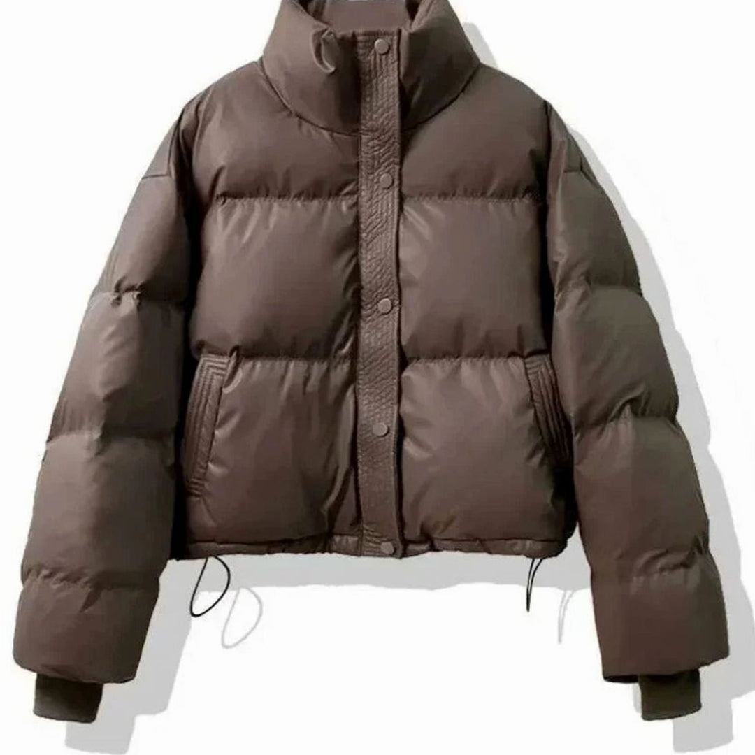 Mabli | Women's Cropped Faux Leather Quilted Puffer Jacket