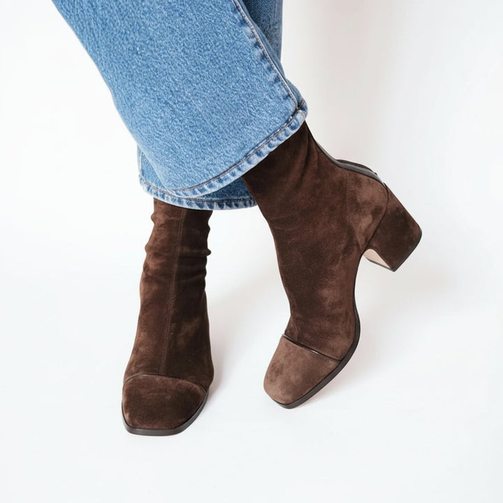 Siobhan | Women's Suede Square Toe Block Heel Ankle Boots