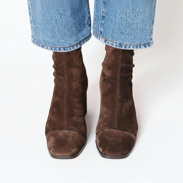 Siobhan | Women's Suede Square Toe Block Heel Ankle Boots