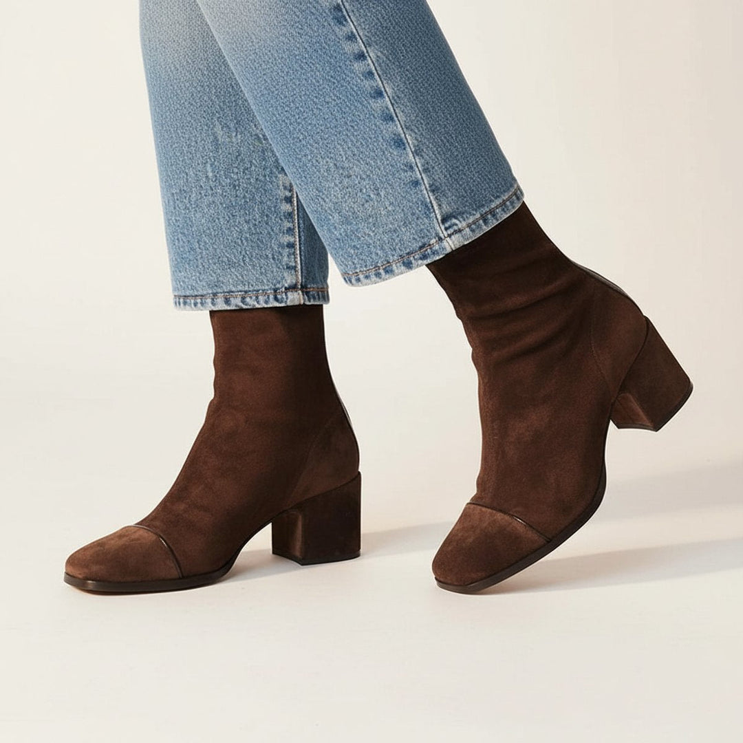 Siobhan | Women's Suede Square Toe Block Heel Ankle Boots