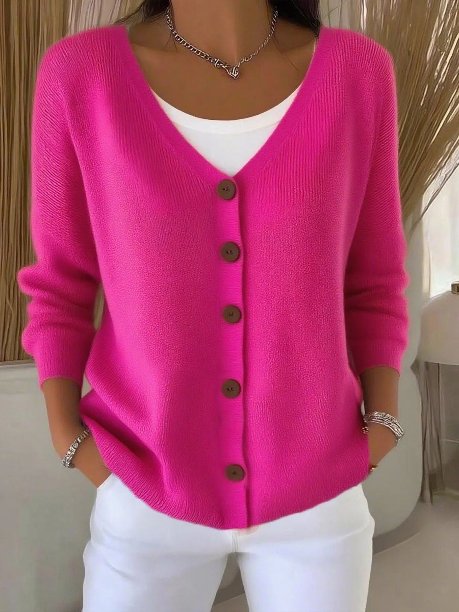 Petunia | Women's V-Neck Button Front Knit Cardigan