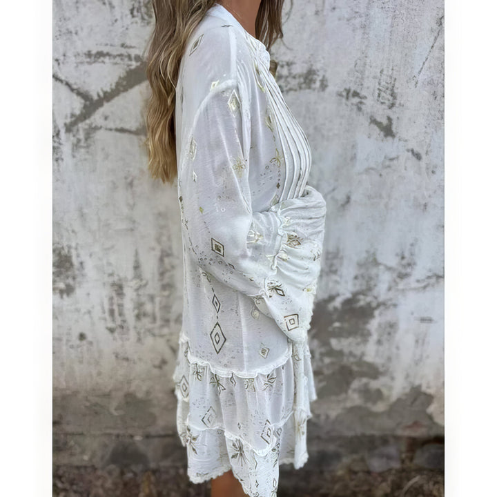 Women's Boho Gold Foil Midi Dress
