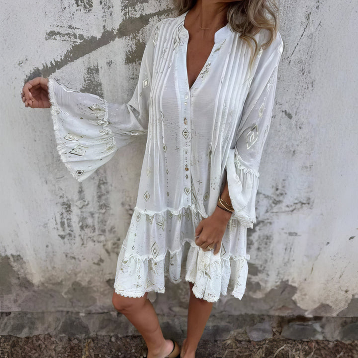 Women's Boho Gold Foil Midi Dress