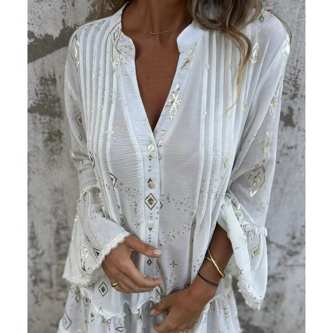 Women's Boho Gold Foil Midi Dress