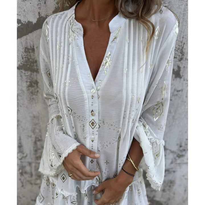 Women's Boho Gold Foil Midi Dress