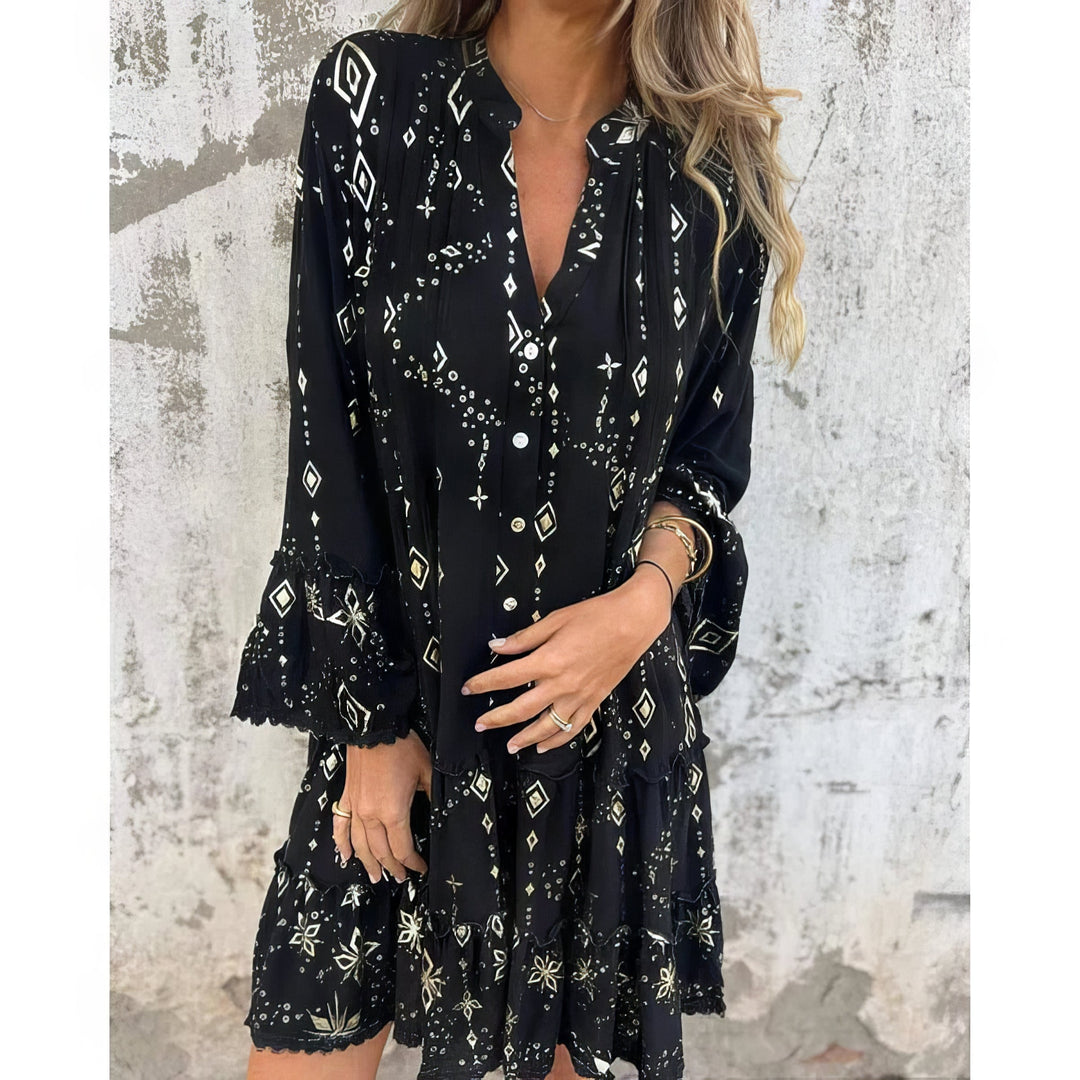 Women's Boho Gold Foil Midi Dress