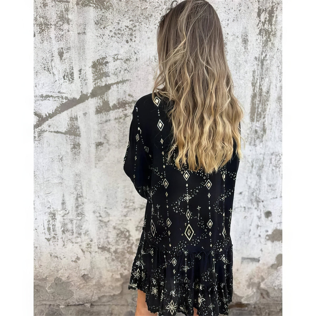 Women's Boho Gold Foil Midi Dress