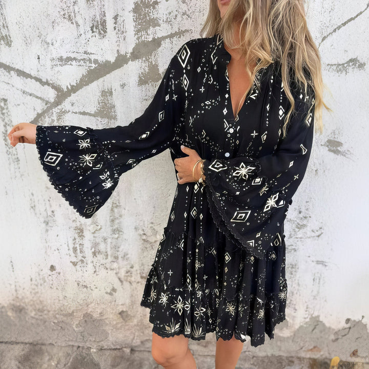 Women's Boho Gold Foil Midi Dress