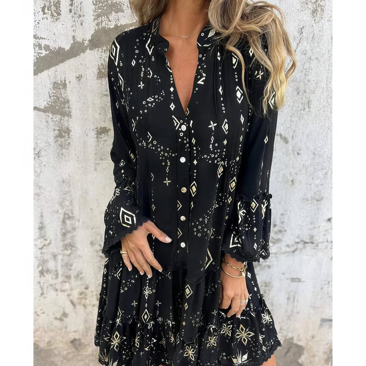Women's Boho Gold Foil Midi Dress