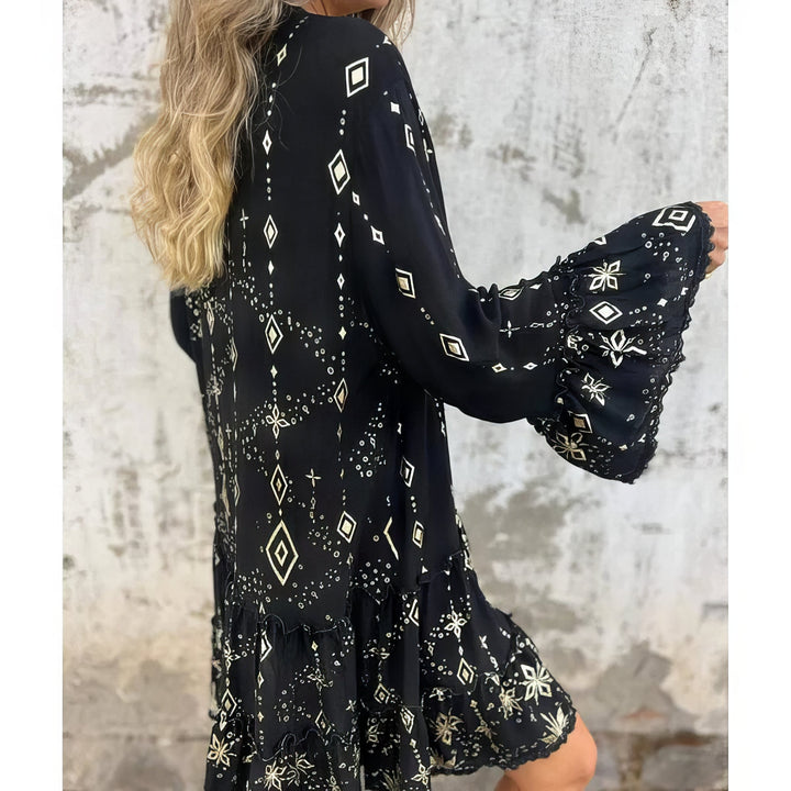Women's Boho Gold Foil Midi Dress