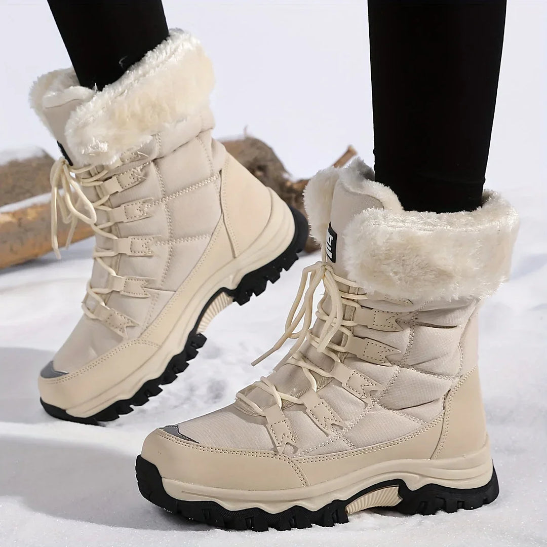 Ines | Women's Waterproof Faux Fur Lined Lace-Up Snow Boots
