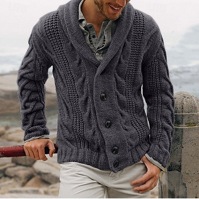 Wallace | Men's Cable Knit Shawl Collar Cardigan